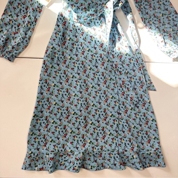 Little Moon Blue Elm Floral Wrap Midi Wrap Women Longsleeves Ruffle Dress Sz XXS - Picture 9 of 16
